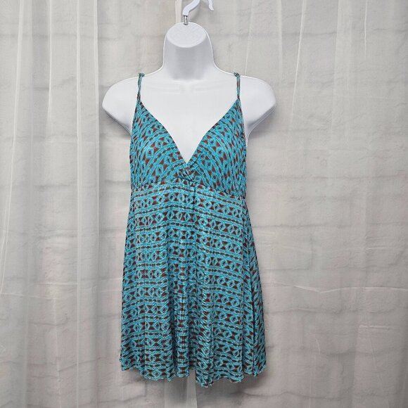 Free People Tank Blue Orange Y2K Babydoll Aztec Jersey Boho Hippie Festival S - Picture 1 of 12